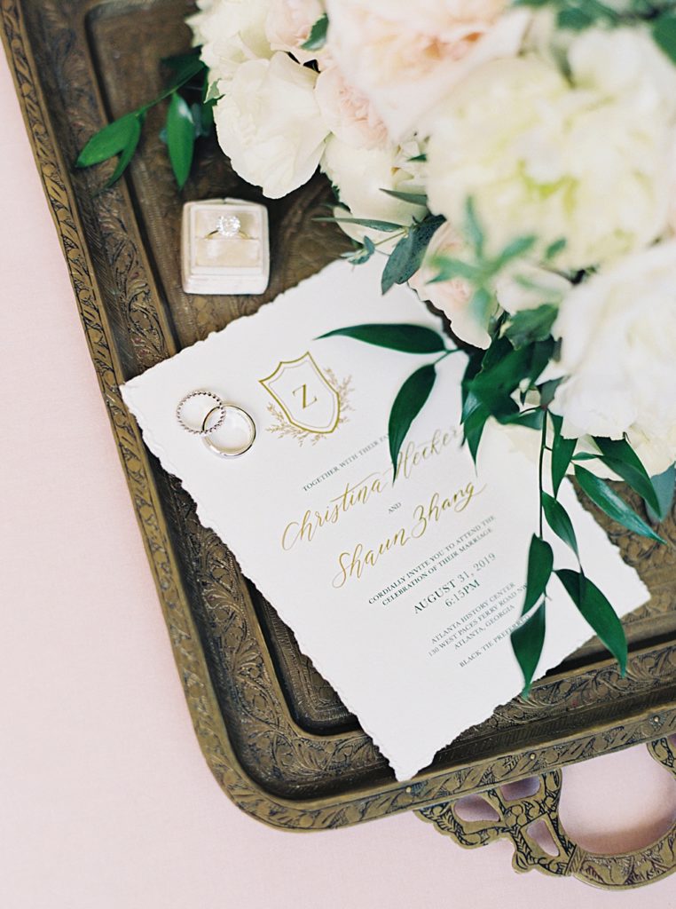 wedding invitation with rings | Atlanta History Center | Swan House wedding | Shauna Veasey Photography