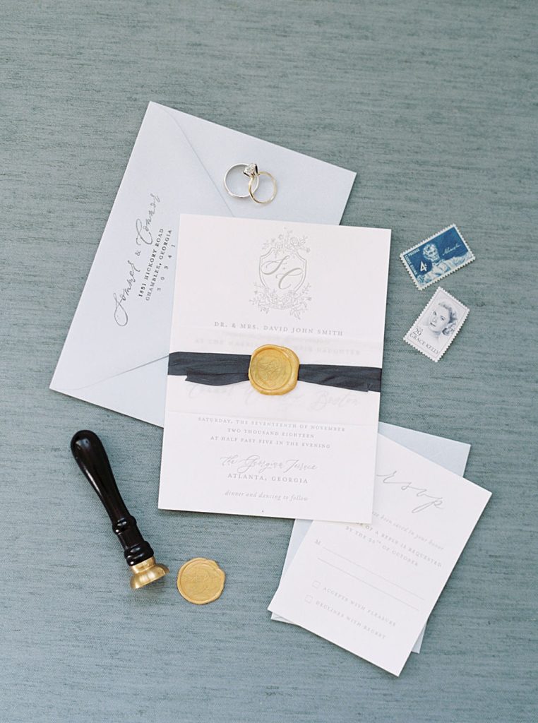wedding invitation suite with wax seal | Atlanta Georgia Wedding at The Georgian Terrace | Shauna Veasey Photography