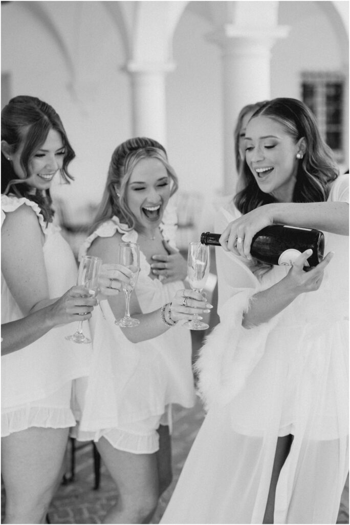 bride with bridesmaids at crane cottage