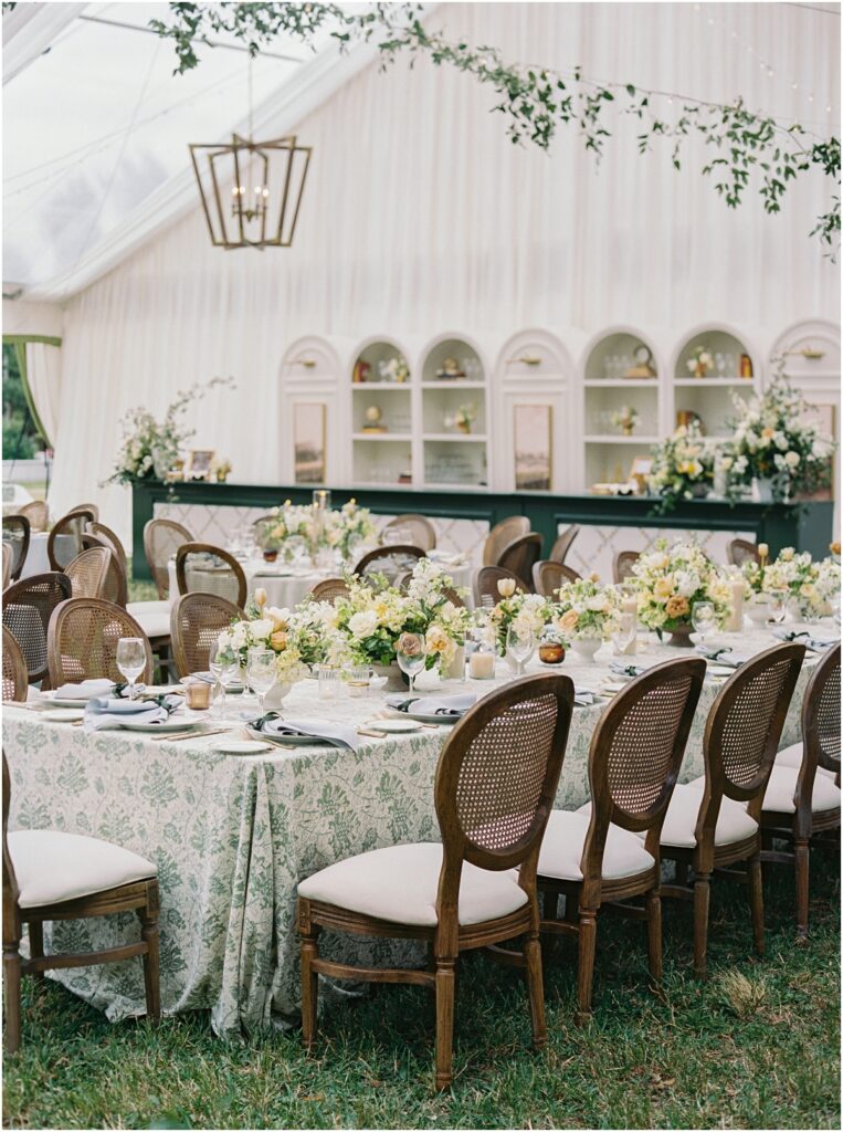 Italian-inspired reception design at Crane Cottage featuring Tuscan tile patterned dance floor in Jekyll Island.