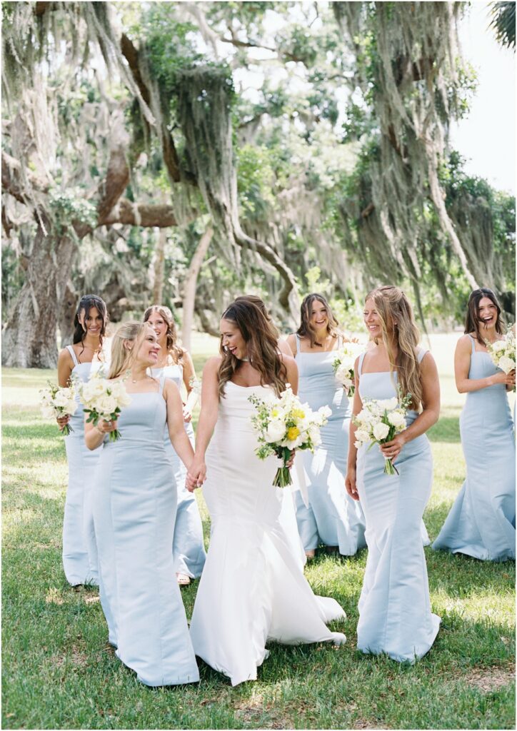 dusty blue bridesmaid dresses at Jekyll Island Club Wedding