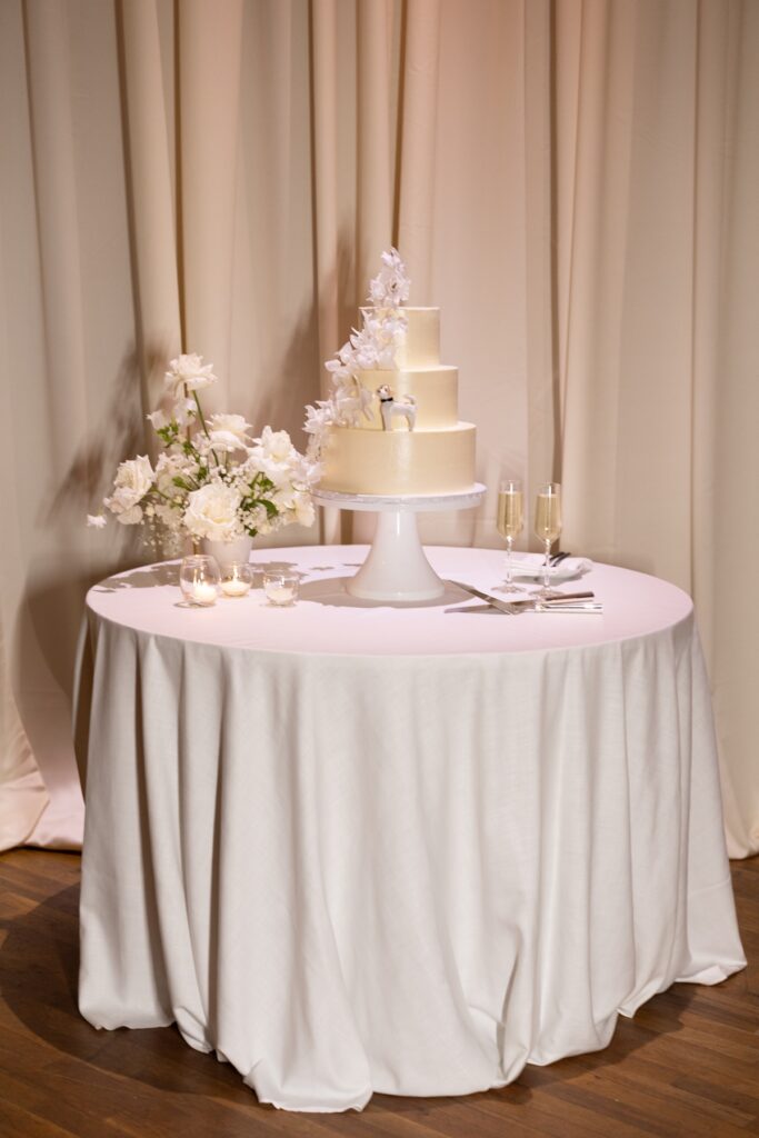 all white wedding cake at The Cedar Room in Charleston