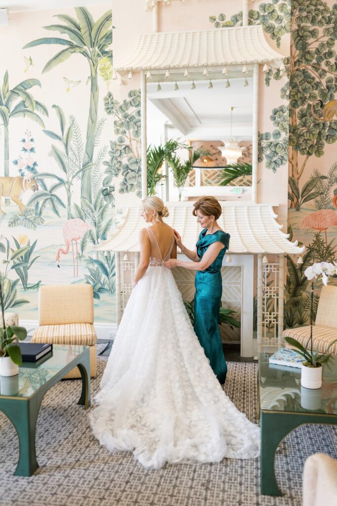 getting ready at The Colony hotel for palm beach wedding