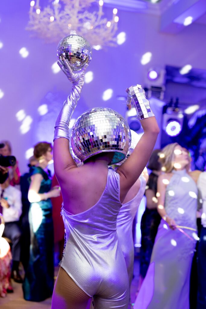 disco ball dancers at wedding reception in palm beach at the colony hotel