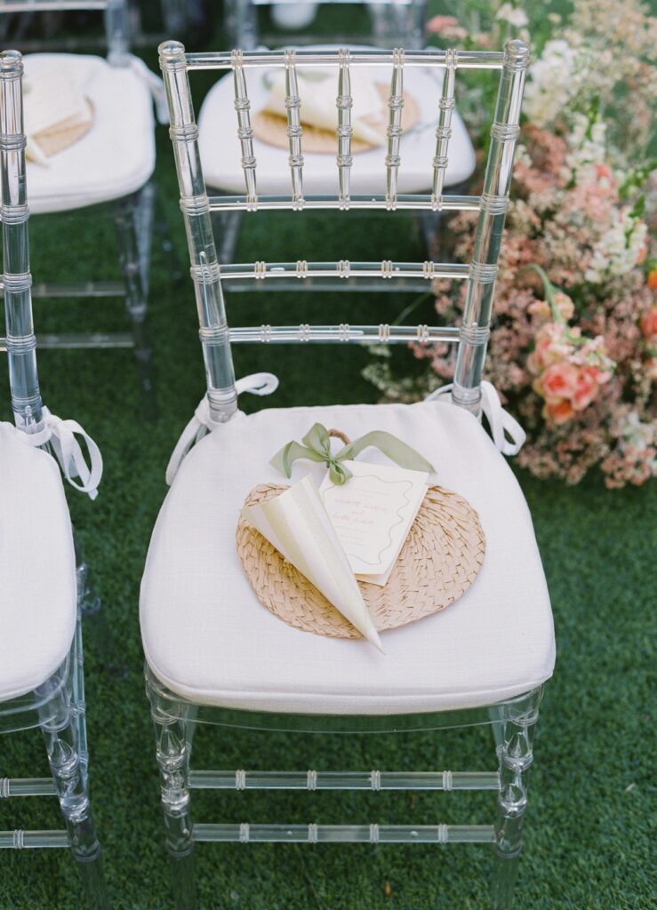 The Colony Hotel Palm Beach wedding program and clear chavari chairs